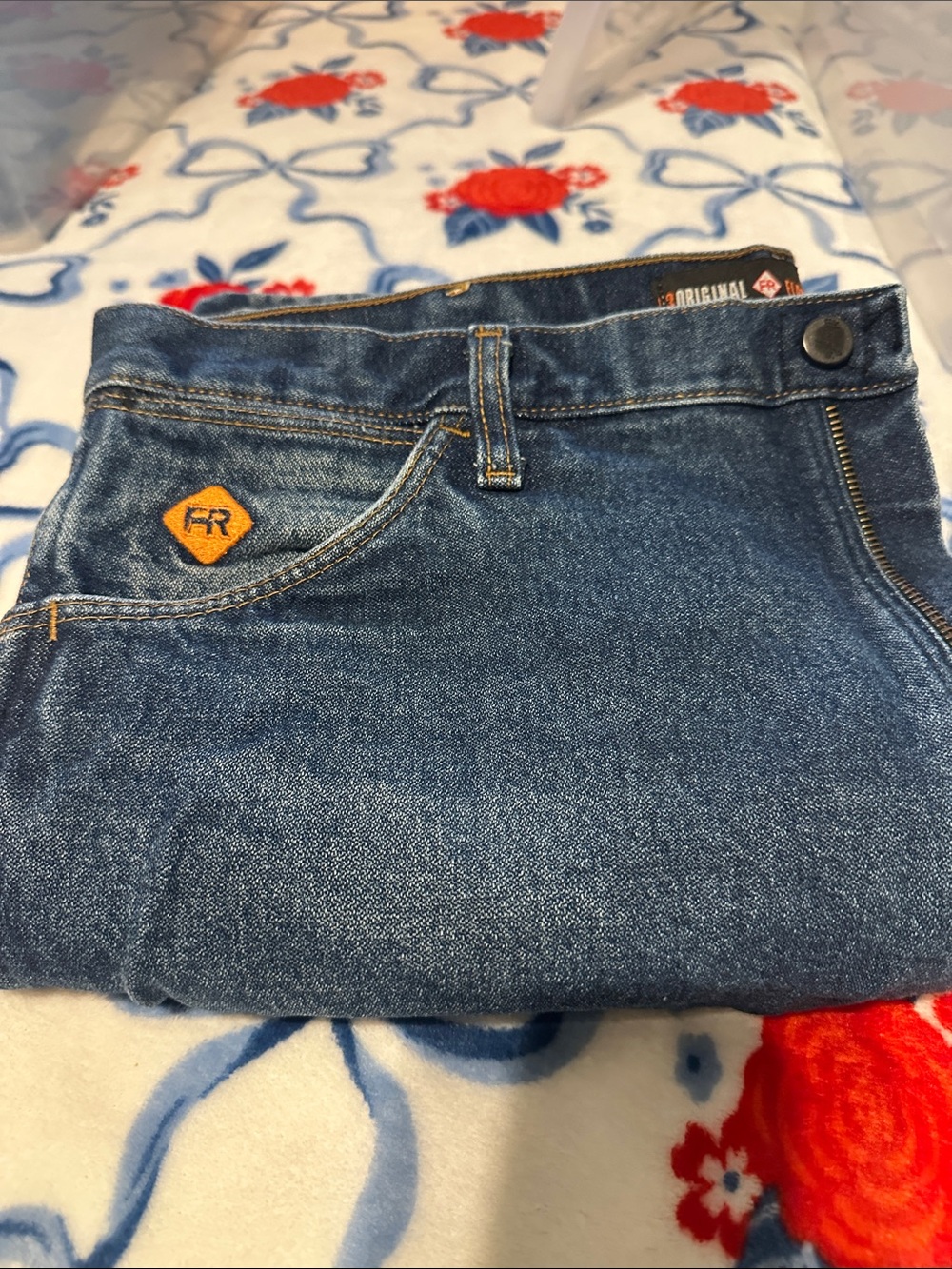 Wrangler FR Blue Denim Jeans with Signature Back Pocket - Picture 3 of 3